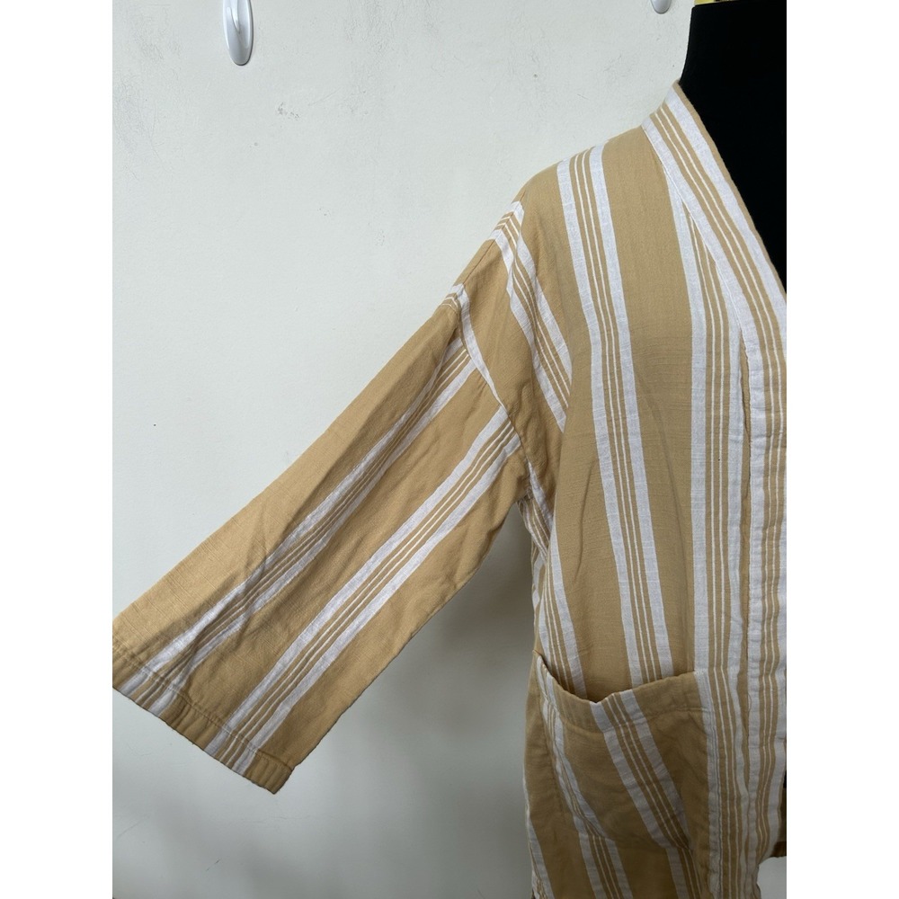 Eileen Fisher Yellow Organic Cotton Gauze Kimono Striped Coat Jacket Sz L/ XL - Picture 3 of 6